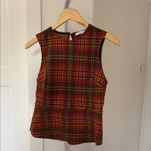 Zara Red Plaid Sleeveless Peplum Camisole with Yellow & Green Accents